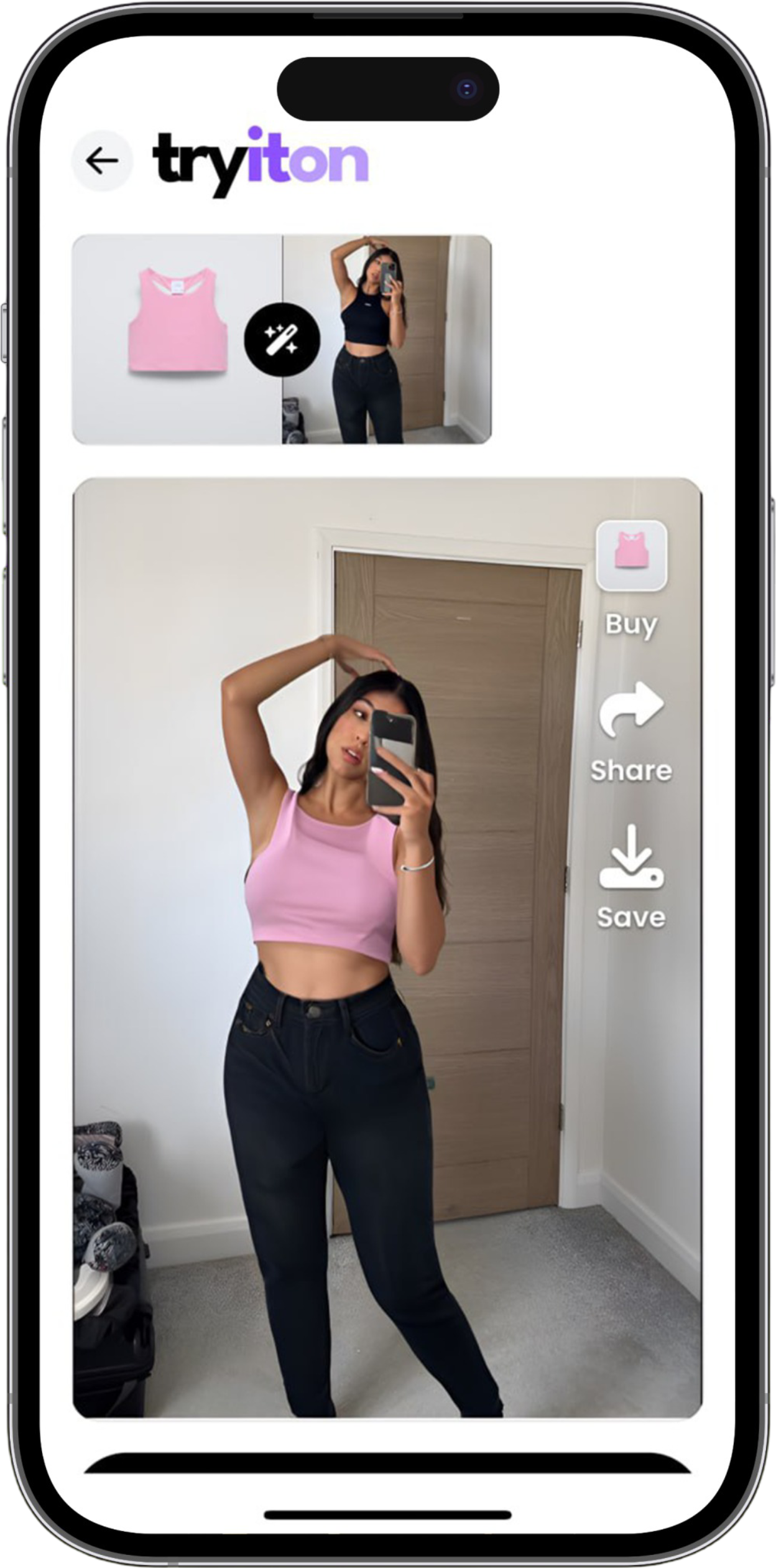 Try it On App Interface showing virtual clothing try-on